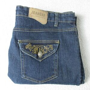JEANBAY Women Jeans Dark Wash Embellished Pockets TaperedLeg Size 14